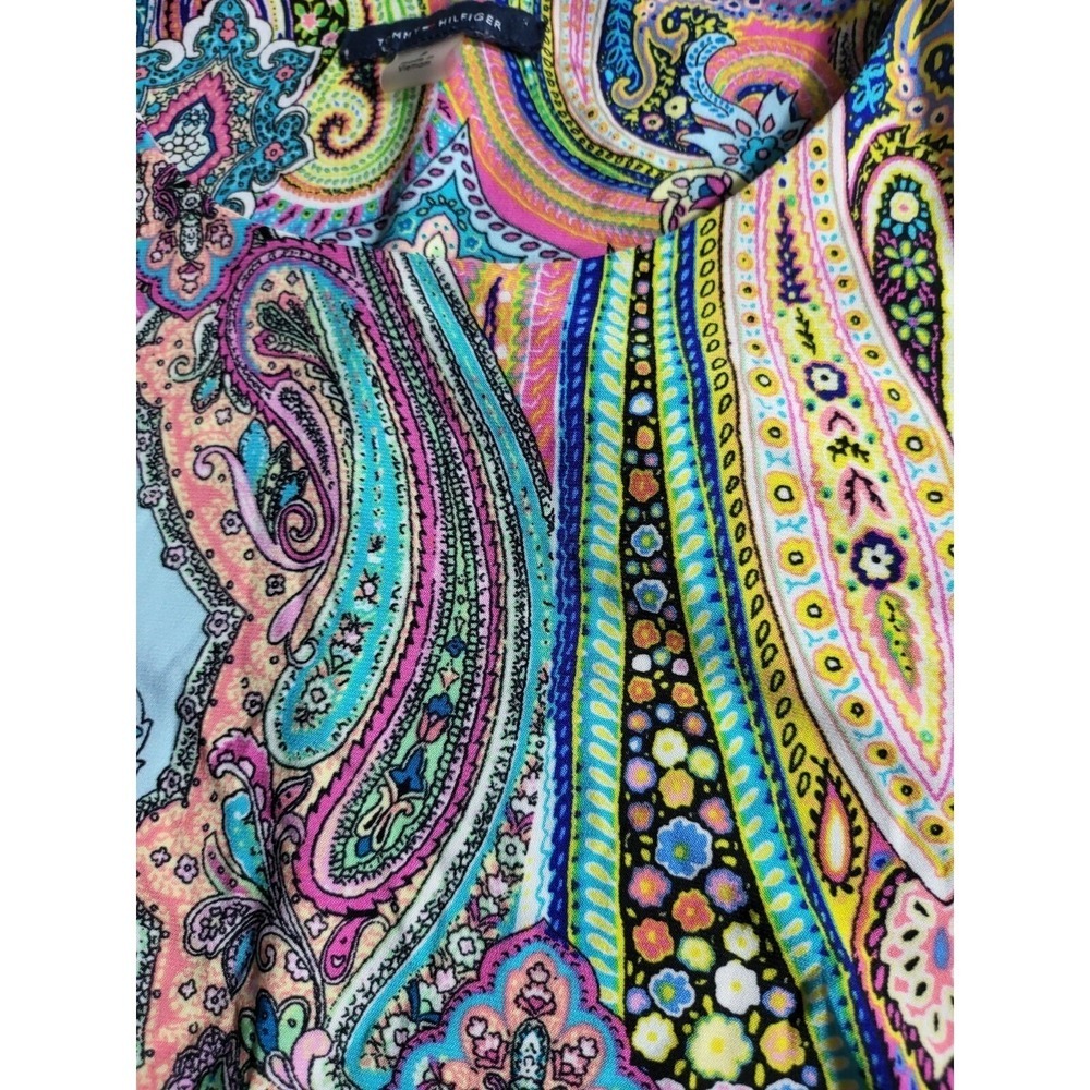 Tommy Hilfiger Womens Paisley Bell Sleeve Shift Dress Multi Color Size 8 Retro - Picture 3 of 9